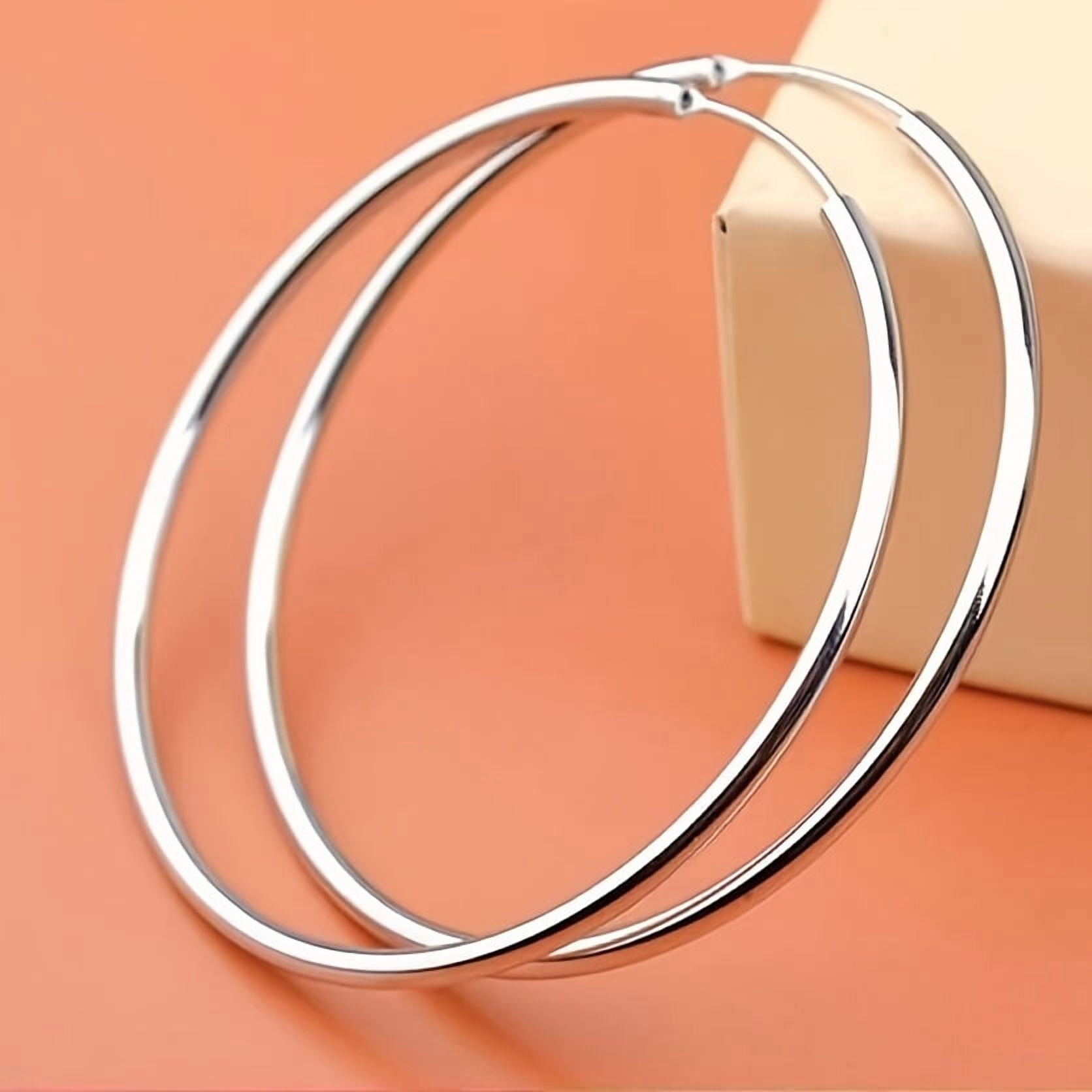 GENERIC Sterling Silver 50mm Large Hoop Earrings, Simple, Charming, Elegant, Versatile And Fashionable, Stylish And Comfortable For Daily Wear,Smooth earrings 1.97inch