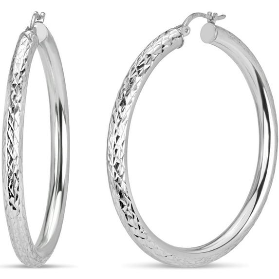 Sterling Silver 50x4MM Diamond Cut Hoop Earrings