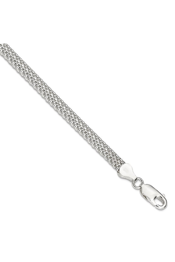 925 Sterling Silver Polished 5mm Mesh Bracelet 7 Inch Lobster Claw Link Bracelet for Women