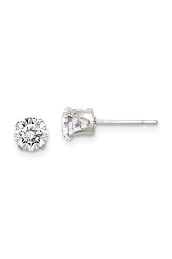 Sterling Silver 5mm Round Snap Set CZ Stud Earrings Sterling Silver Earrings