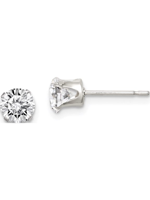 Sterling Silver 5mm Round Snap Set CZ Stud Earrings