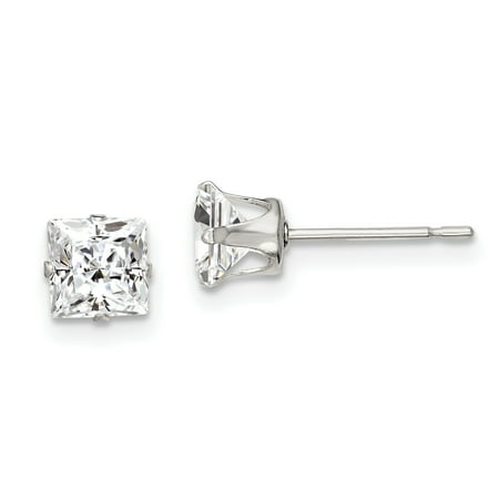 Sterling Silver 5mm Square Snap Set CZ Stud Earrings Sterling Silver Earrings