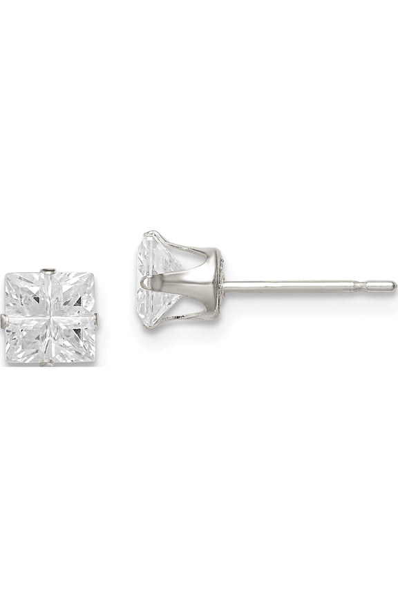 Sterling Silver 5mm Square Snap Set Cross-Cut Cz Stud Earrings (5 X 5) Made In United States qe7512