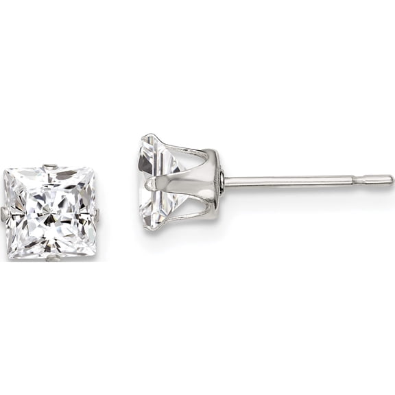 Sterling Silver 5mm Square Snap Set Cz Stud Earrings (5 X 5) Made In United States qe7501