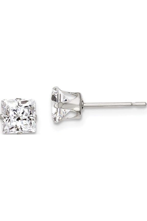 Sterling Silver 5mm Square Snap Set CZ Stud Earrings