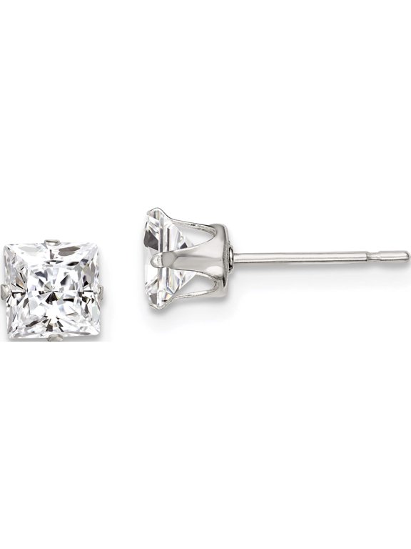 Sterling Silver 5mm Square Snap Set CZ Stud Earrings