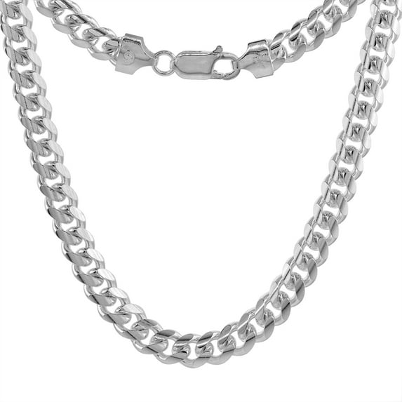 Sterling Silver 6.3mm Miami Cuban Link Chain Necklace Domed Surface Nickel Free Italy 26 inch