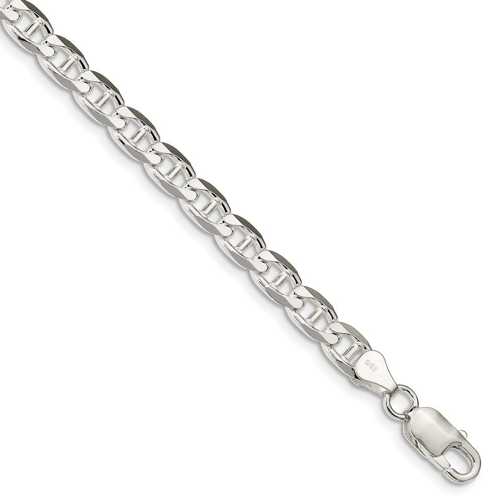Sterling Silver 6.5mm Flat Anchor Chain Bracelet - 13.1