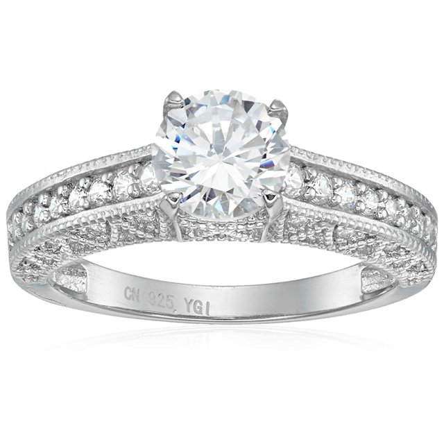 Sterling Silver 6.5mm Round Cut Cubic Zirconia Engagement Ring