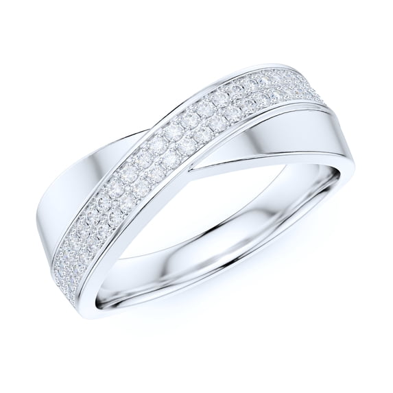 Sterling Silver 6.5mm Wide X CrissCorss Two Rows Simulated Round Brilliant Cut Diamond Wedding Ring (6.5)