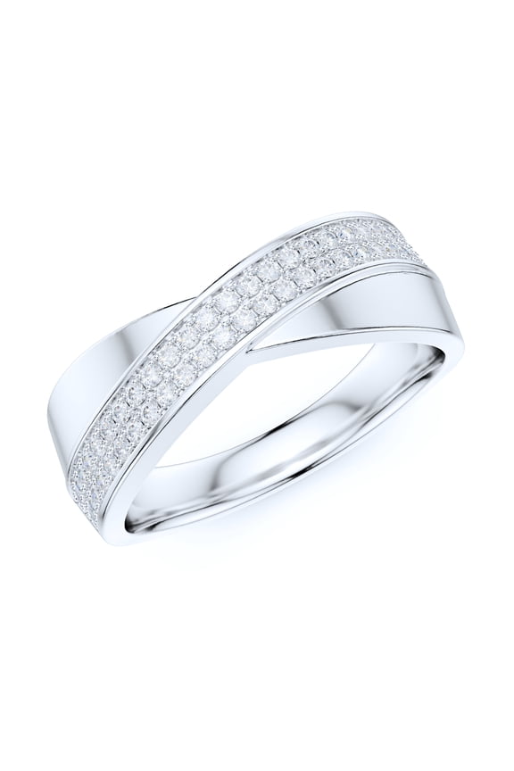 Sterling Silver 6.5mm Wide X CrissCorss Two Rows Simulated Round Brilliant Cut Diamond Wedding Ring (7.5)