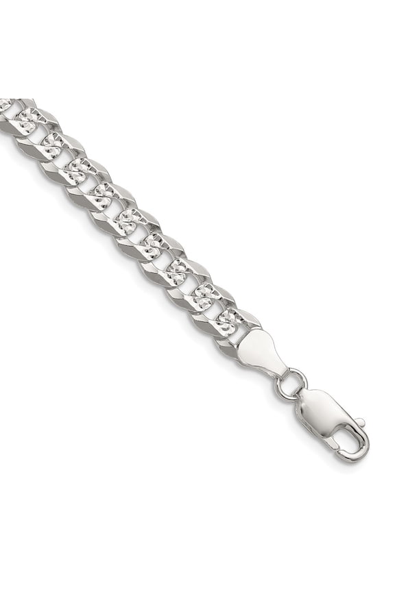 Sterling Silver 6.75mm Flat D/C Pave Curb Chain
