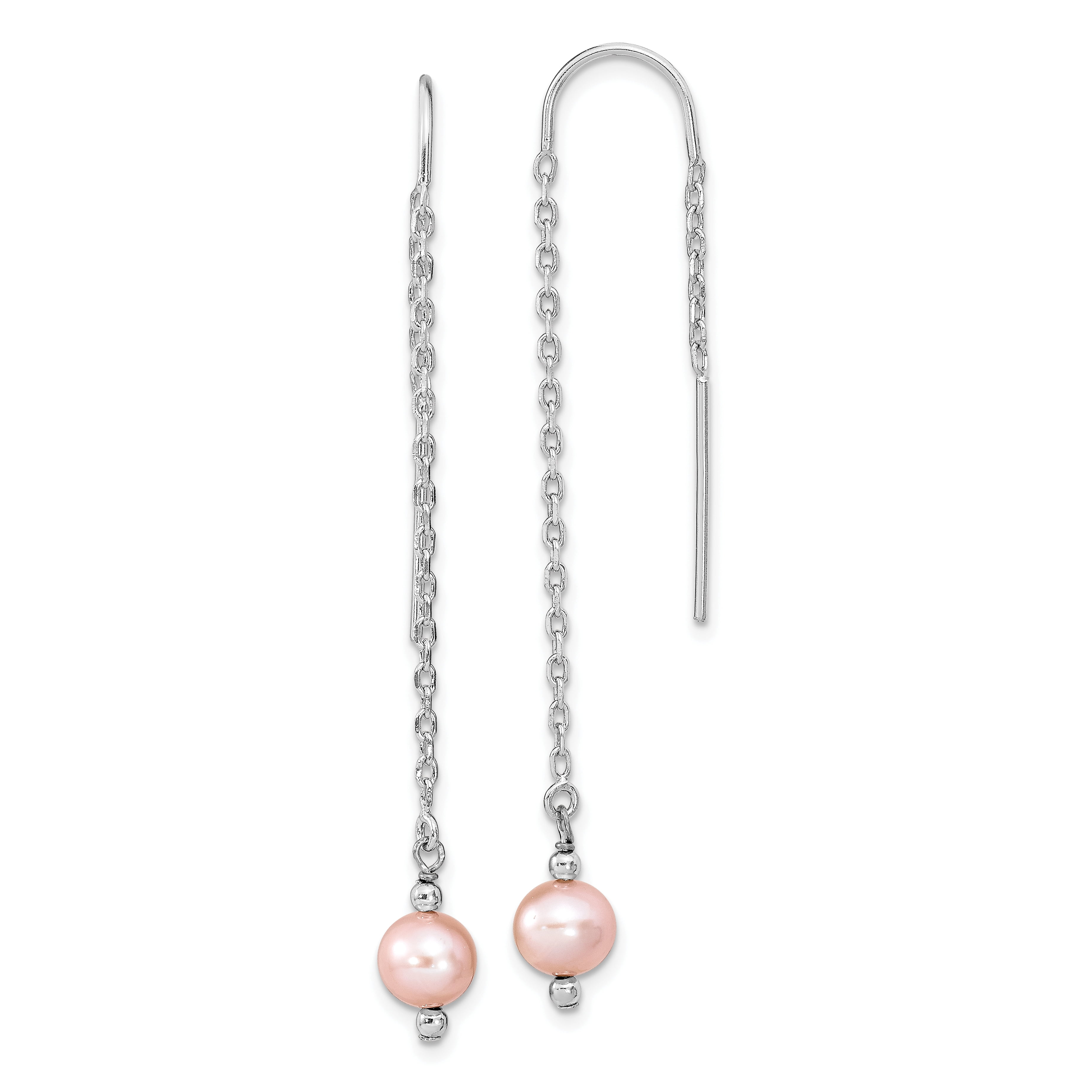Sterling Silver 6-7mm Pink Freshwater Cultured Pearl Threaded Earrings Sterling Silver Earrings