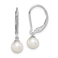 thumbnail image 1 of Sterling Silver 6-7mm White Freshwater Cultured Pearl Leverback Earrings Sterling Silver Earrings, 1 of 1
