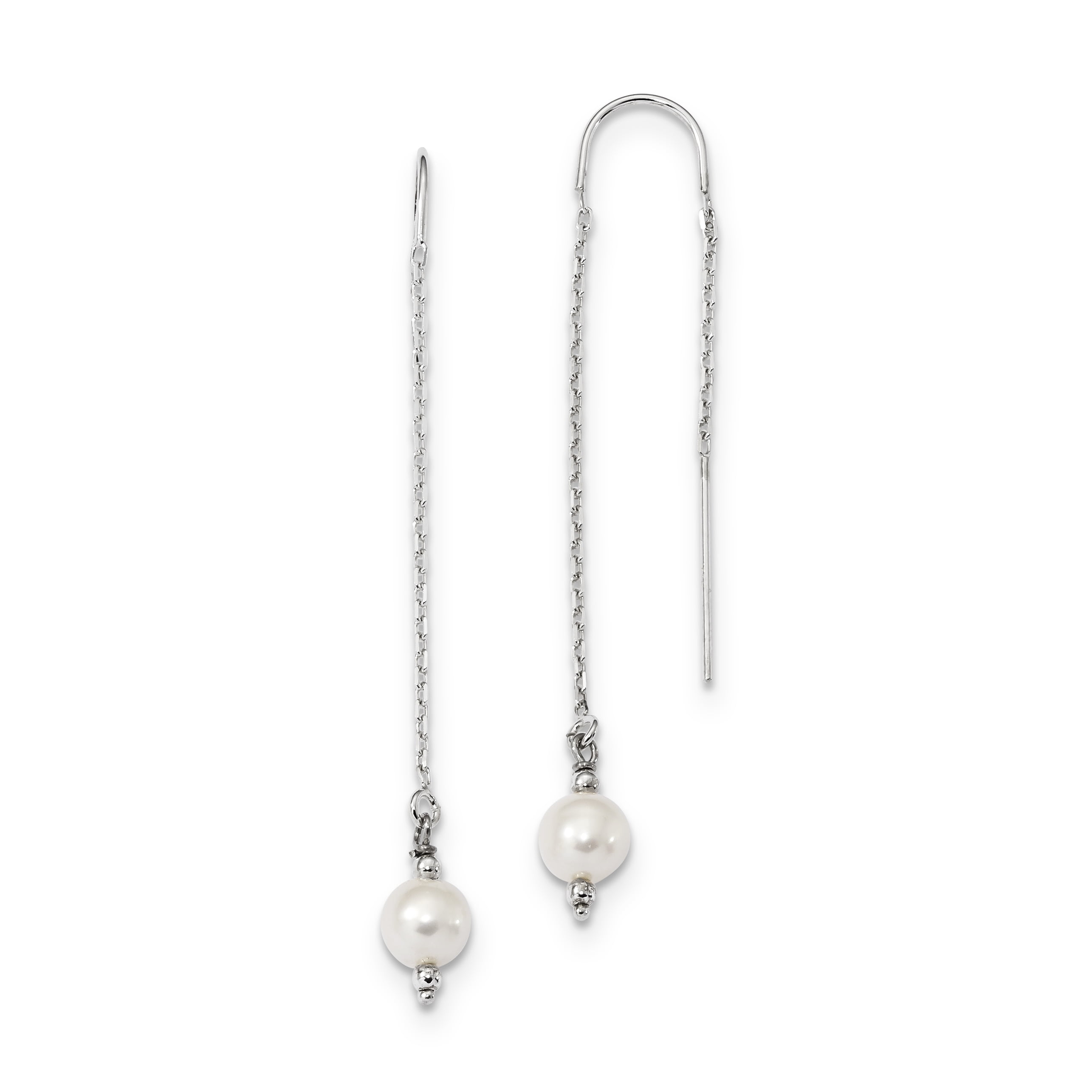 Sterling Silver 6-7mm White Freshwater Cultured Pearl Threaded Earrings Sterling Silver Earrings