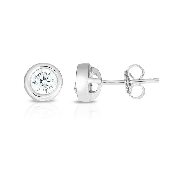 Sterling Silver 6MM Bezel Set CZ Stud Earring