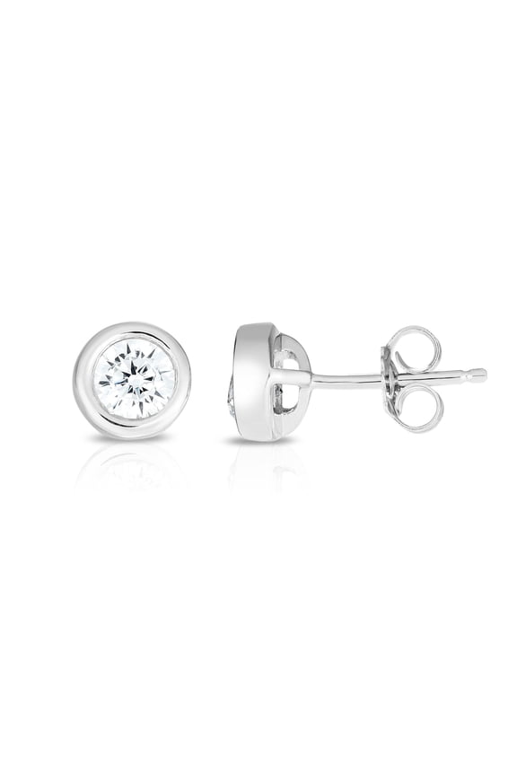Sterling Silver 6MM Bezel Set CZ Stud Earring