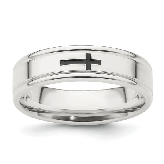 Sterling Silver 6mm Enamel Cross Fancy Band Size 10.5