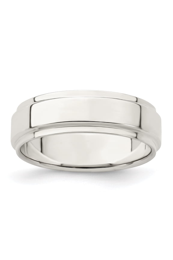 925 Sterling Silver Polished Flat Band 6mm Flat With Step Edge Size 9.5 Band Ring Ring for Women and Men