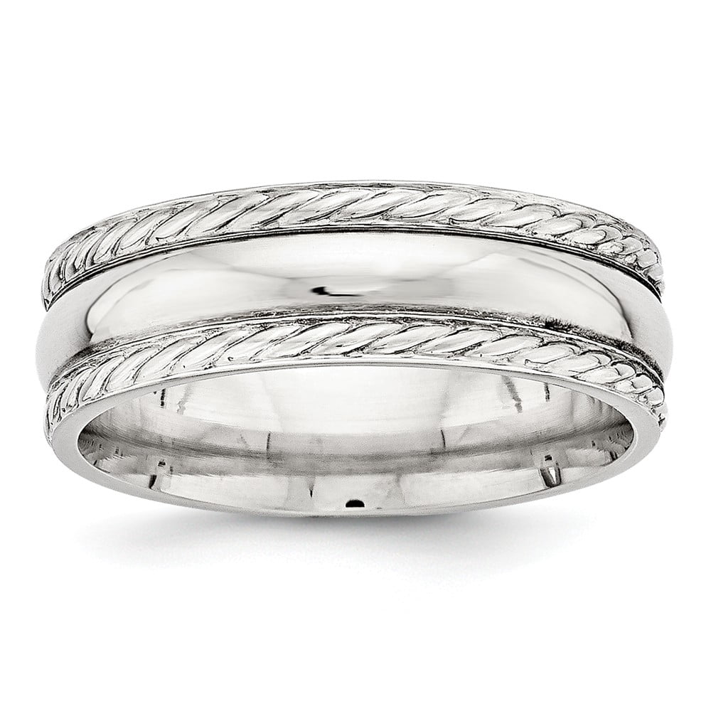 Silver Rope Edge Sterling Silver 6mm Polished Domed Rope Edge Fancy Band Size 10 ...