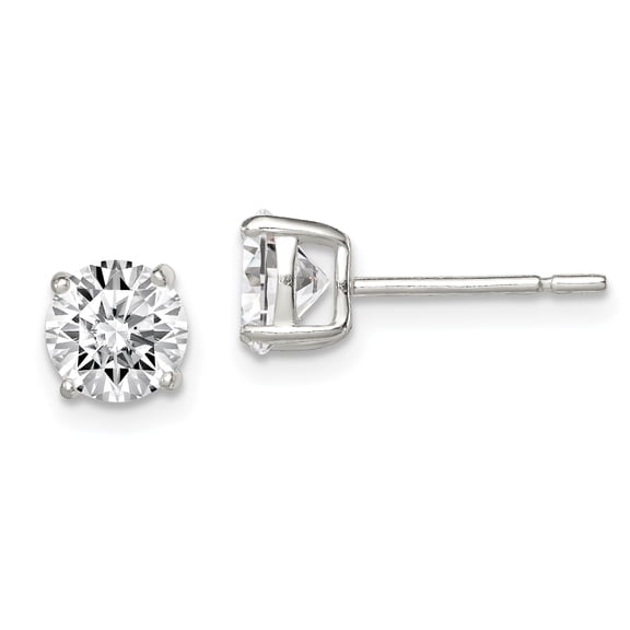 Sterling Silver 6mm Round Basket Set Cubic Zirconia Stud Earrings
