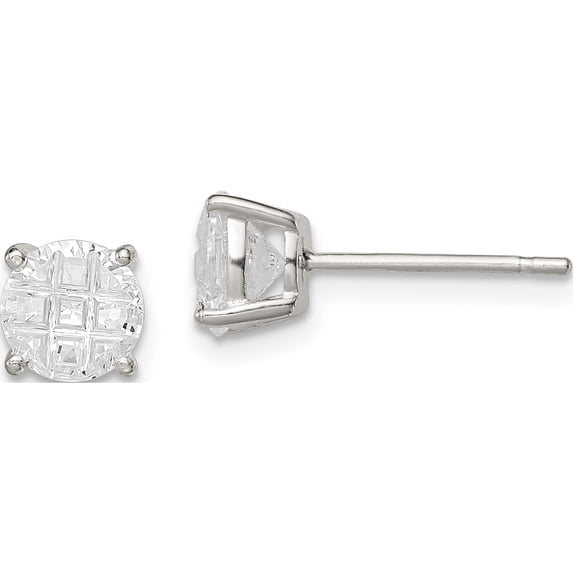 Sterling Silver 6mm Round Basket Set Laser-Cut Cz Stud Earrings (6 X 6) Made In United States qe7494