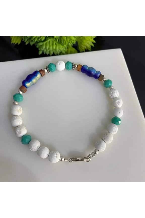 Sterling Silver 6mm White Lava Stone Diffuser Oil, Aromatherapy Beaded Bracelet