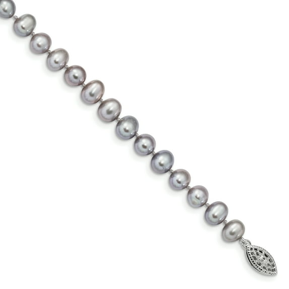 Sterling Silver 7.25in 6-7mm Grey Egg Shape Freshwater Cultured Pearl Bracelet