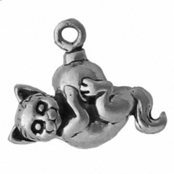 Sterling Silver 7" 4.5mm Charm Bracelet Attached 3D Fluffy Pet Kitty Cat Charm Long Tail On Christmas Ornamen