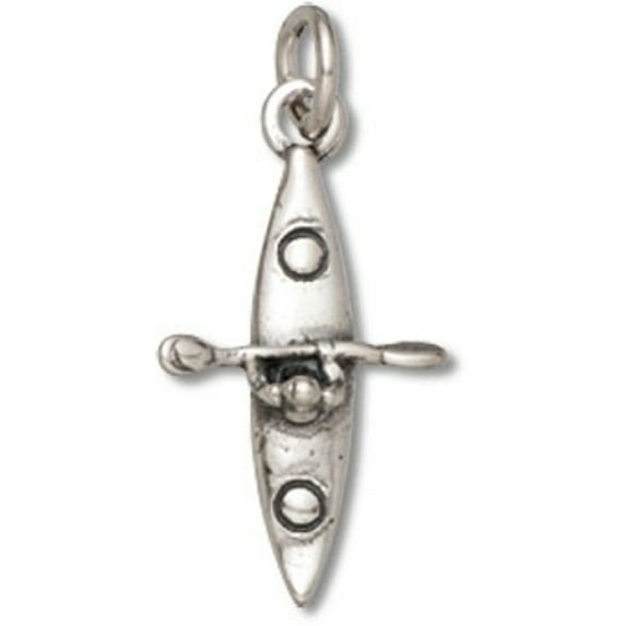 Sterling Silver 7" 4.5mm Charm Bracelet Attached 3D Kayaker Paddling In Kayak Sports Charm