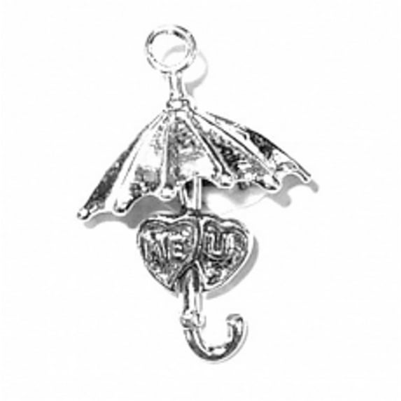 Sterling Silver 7" 4.5mm Charm Bracelet Attached 3D Open Umbrella You And Me Hearts Love Valentine Word Charm