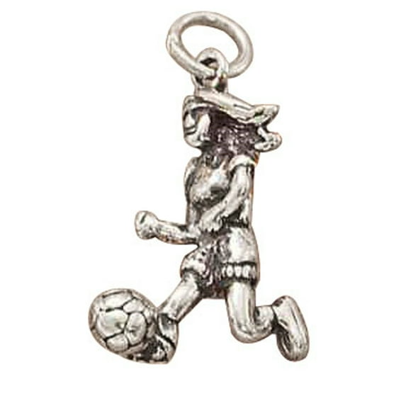 Sterling Silver 7" 4.5mm Charm Bracelet Attached 3D Running Girl Soccer Player Charm Kicking Soccer Ball