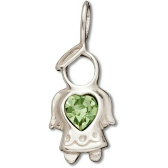 Sterling Silver 7" 4.5mm Charm Bracelet With Angel August Birth Month Charm Green Crystal