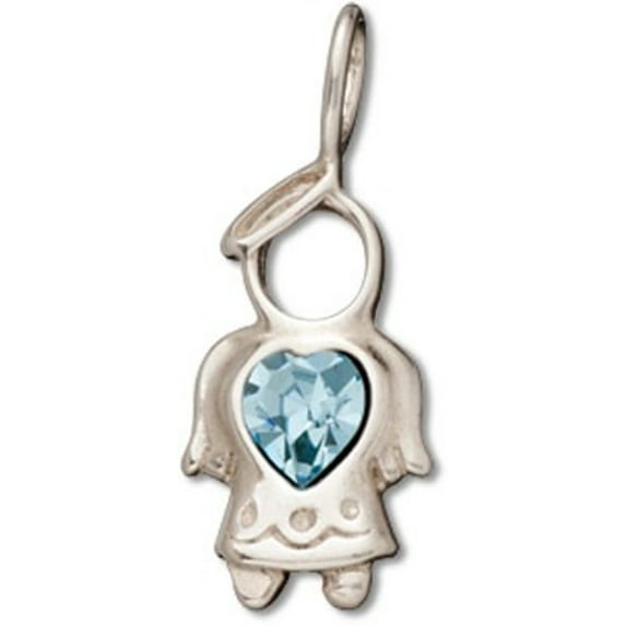Sterling Silver 7" 4.5mm Charm Bracelet With Angel March Lite Birth Month Charm Blue Crystal