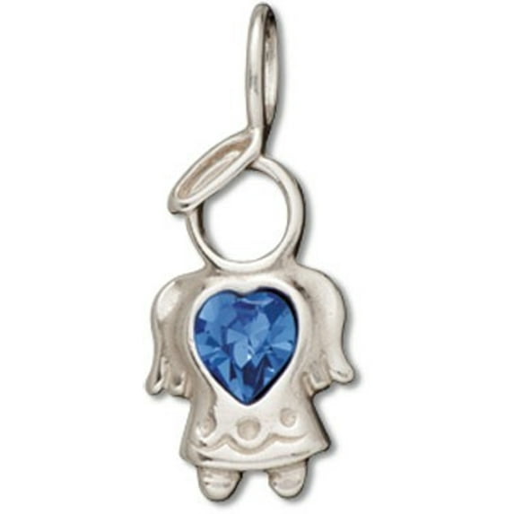 Sterling Silver 7" 4.5mm Charm Bracelet With Angel WoSeptember Birth Month Charm Medium Blue Crystal