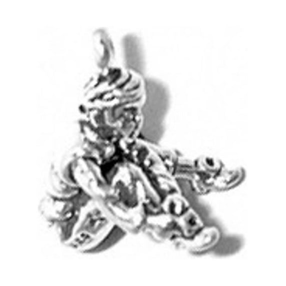 Sterling Silver 7" 4.5mm Charm Bracelet With Attached 3D 1,2 Buckle My Shoe Charm