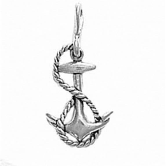 Sterling Silver 7" 4.5mm Charm Bracelet With Attached 3D Anchor And Rope Intertwined Charm