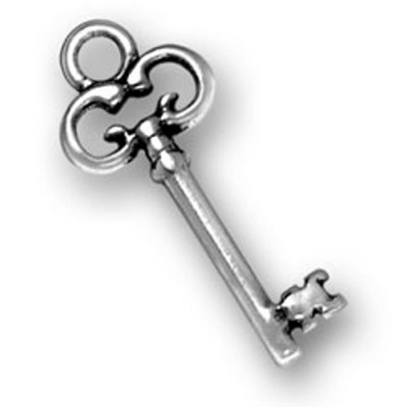 Sterling Silver 7" 4.5mm Charm Bracelet With Attached 3D Antique Clover Top Skeleton Key Charm