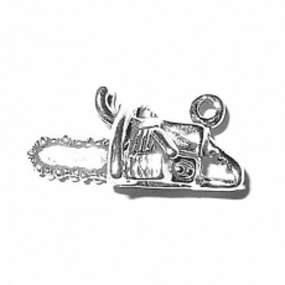 Sterling Silver 7" 4.5mm Charm Bracelet With Attached 3D Chain Saw Tool Charm
