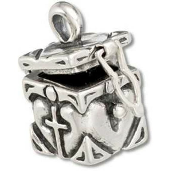 Sterling Silver 7" 4.5mm Charm Bracelet With Attached 3D Cross In Heart Prayer Box Charm