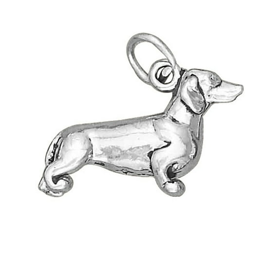 Sterling Silver 7" 4.5mm Charm Bracelet With Attached 3D Dachshund Pet Dog Breed Charm