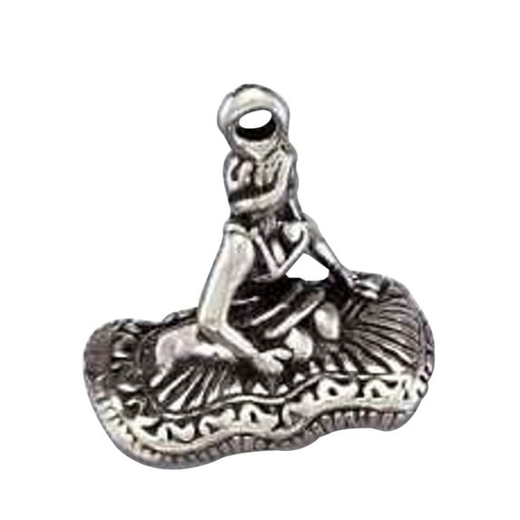 Sterling Silver 7" 4.5mm Charm Bracelet With Attached 3D Female Genie Charm Wearing Dress Riding A Magic Carp