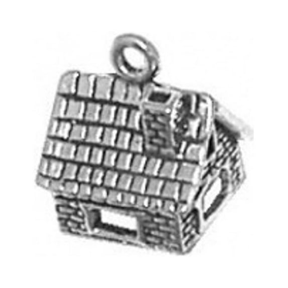Sterling Silver 7" 4.5mm Charm Bracelet With Attached 3D Hollow Brick House Home With Chimney Charm