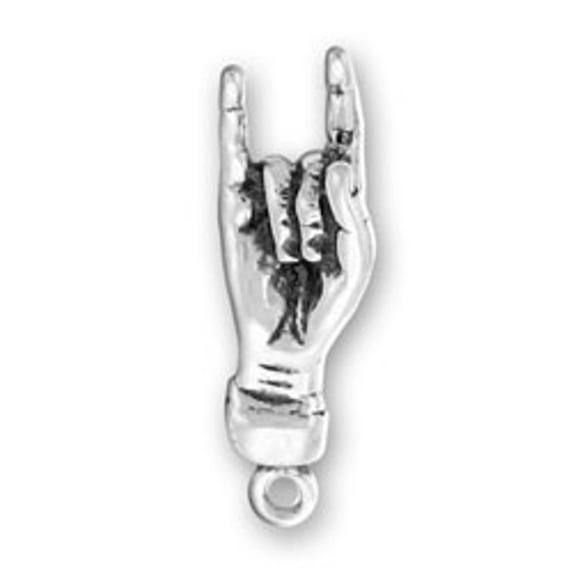 Sterling Silver 7" 4.5mm Charm Bracelet With Attached 3D Italian Good Luck Hand Sign Symbol Charm