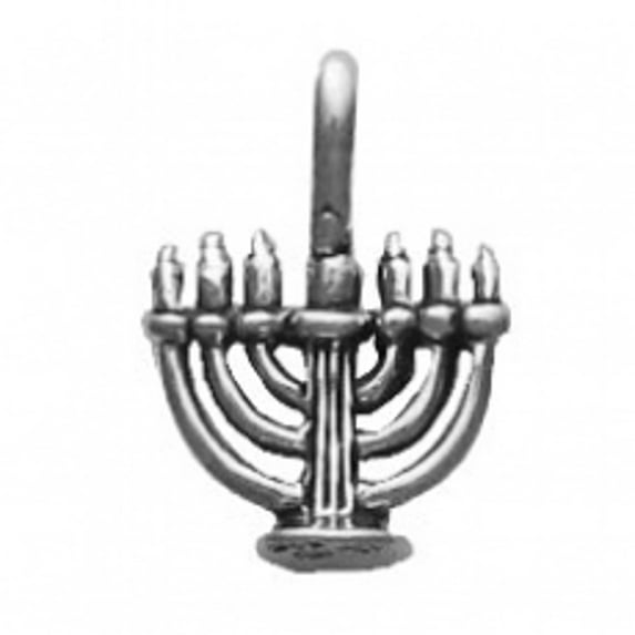 Sterling Silver 7" 4.5mm Charm Bracelet With Attached 3D Jewish Candles Menorah Hanukkah Festival Of Lights Charm