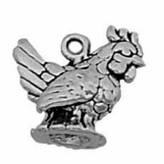 Sterling Silver 7" 4.5mm Charm Bracelet With Attached 3D Mini Sitting French Hen Rooster Chicken Bird Charm