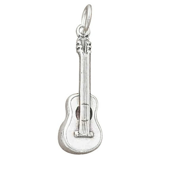 Sterling Silver 7" 4.5mm Charm Bracelet With Attached 3D Musical Instrument Classic Guitar Charm