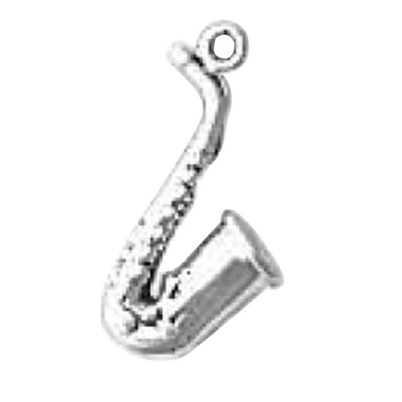 Sterling Silver 7" 4.5mm Charm Bracelet With Attached 3D Musical Instrument Saxophone Charm