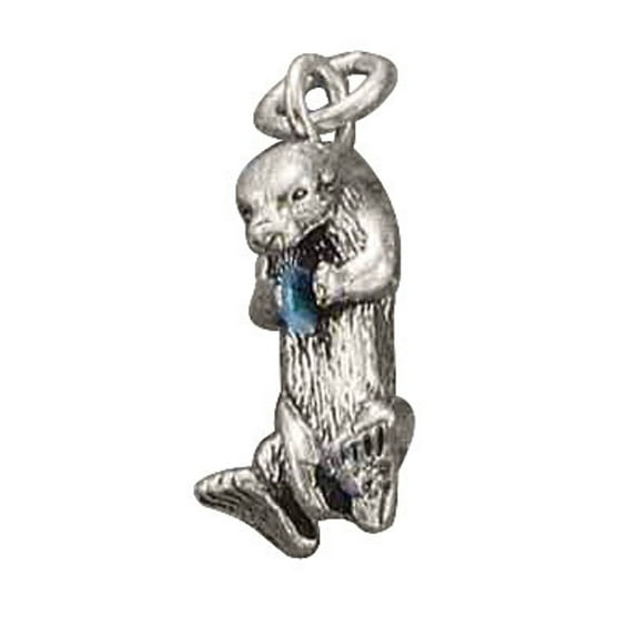 Sterling Silver 7" 4.5mm Charm Bracelet With Attached 3D Sea Otter Simulated Opal Charm