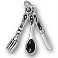 thumbnail image 1 of Sterling Silver 7" 4.5mm Charm Bracelet With Attached 3D Silverware Fork Spoon Knife Utensil Set Charm, 1 of 2